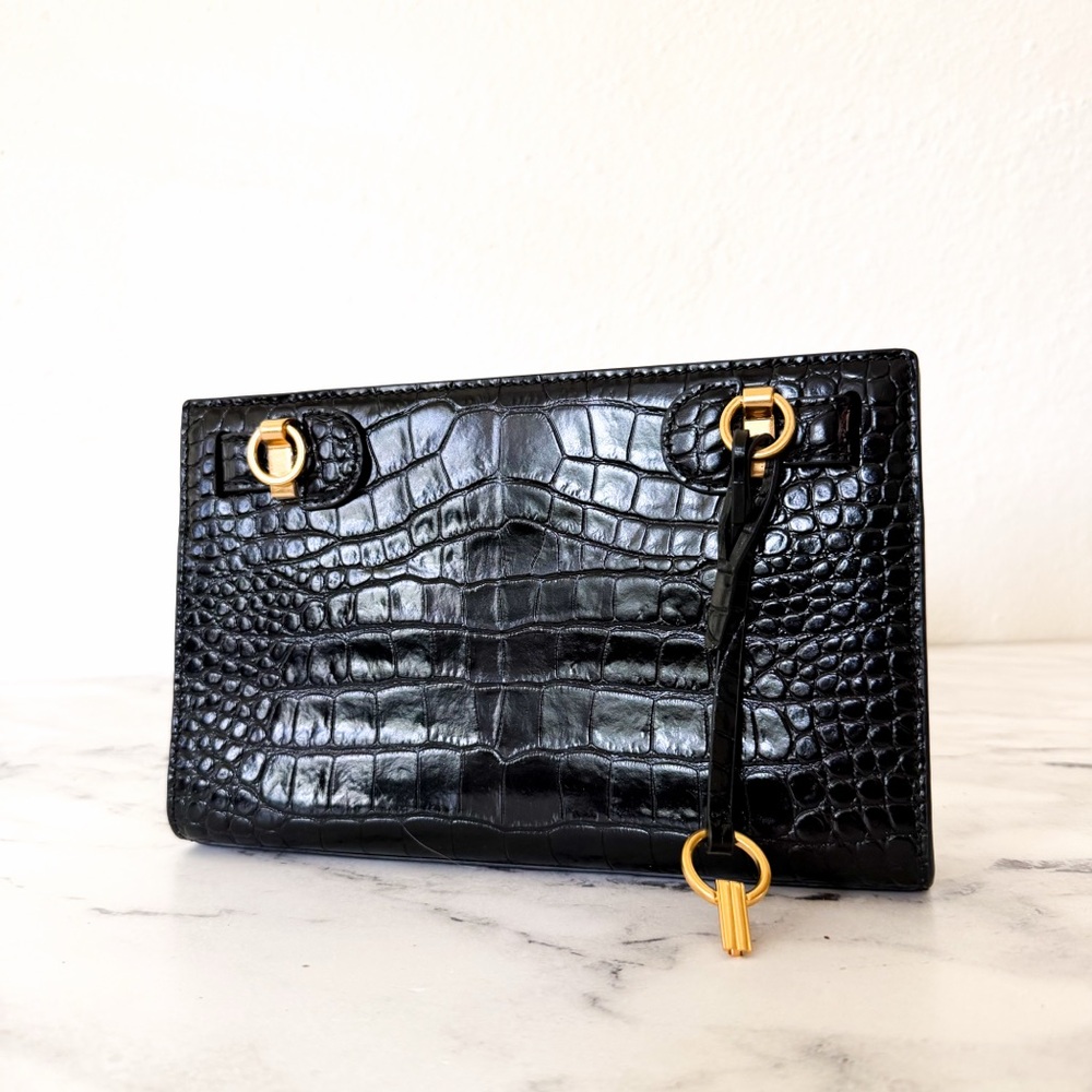 Tory Burch Lee Radziwill Black Croc-Embossed Leather Petite Bag - Picture 10 of 16